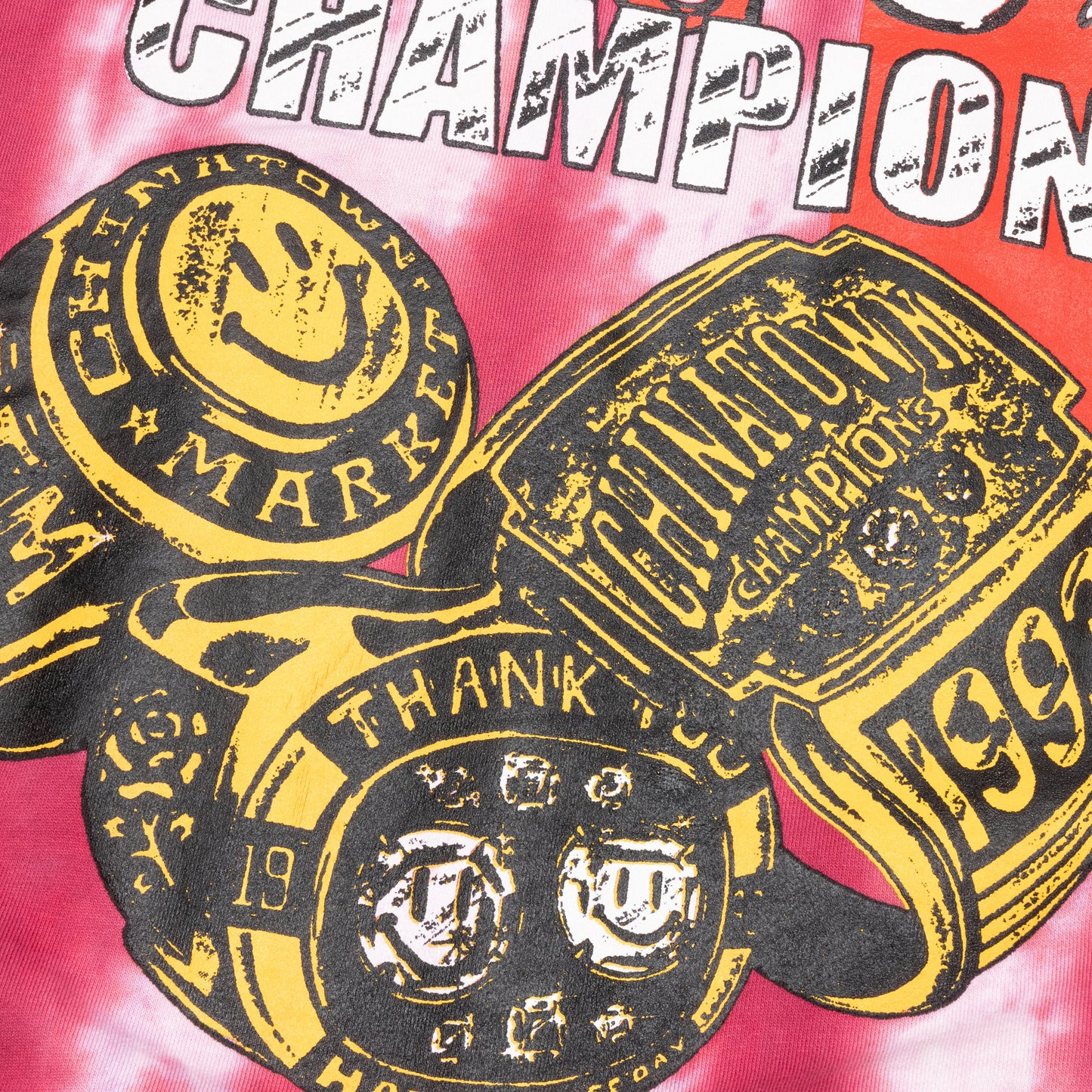 Chinatown Smiley Champions 3 Rings Tie-Dye Crewneck - Red