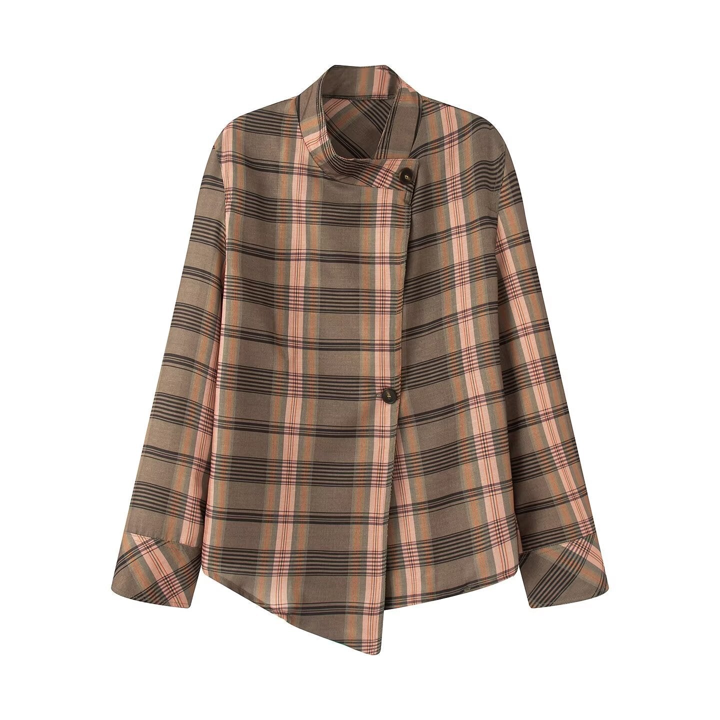 Women's Casual Irregular Plaid Loose Shirt Jacket