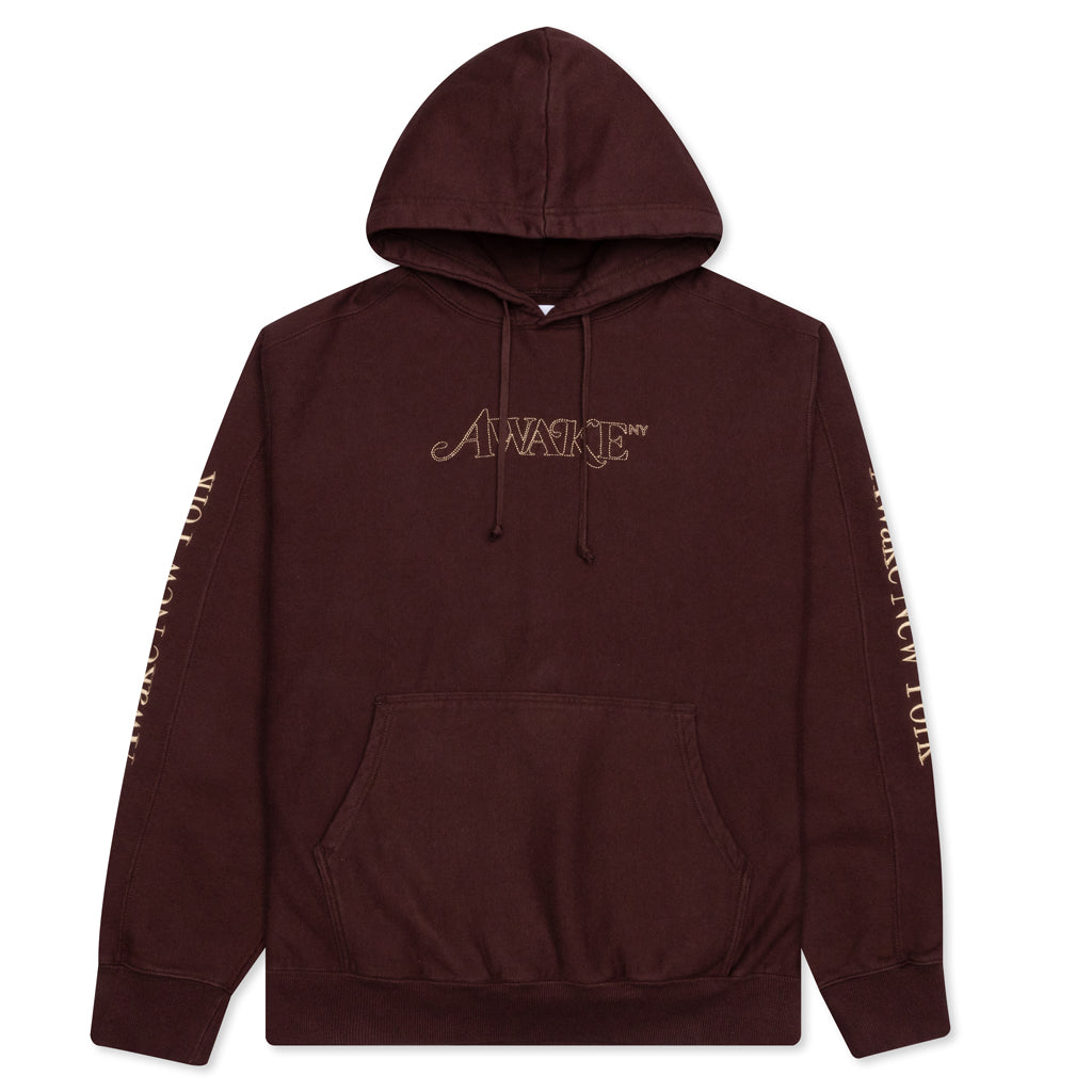 Awake Classic Outline Logo Paneled Embroidered Hoodie - Brown
