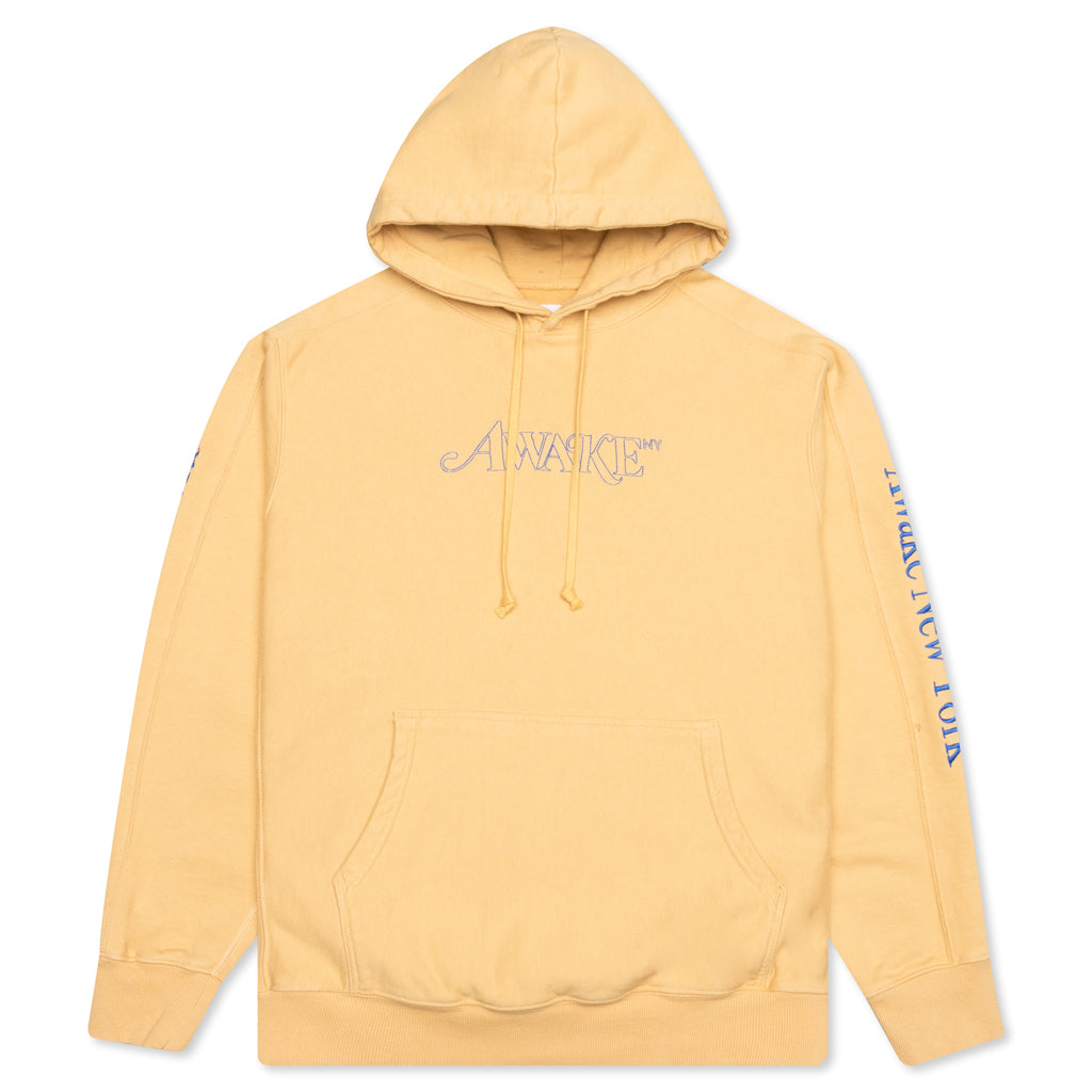 Awake Classic Outline Logo Paneled Embroidered Hoodie - Mustard