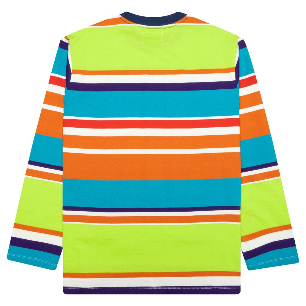 Awake Embroidered Logo L/S Striped Tee - Lime Green