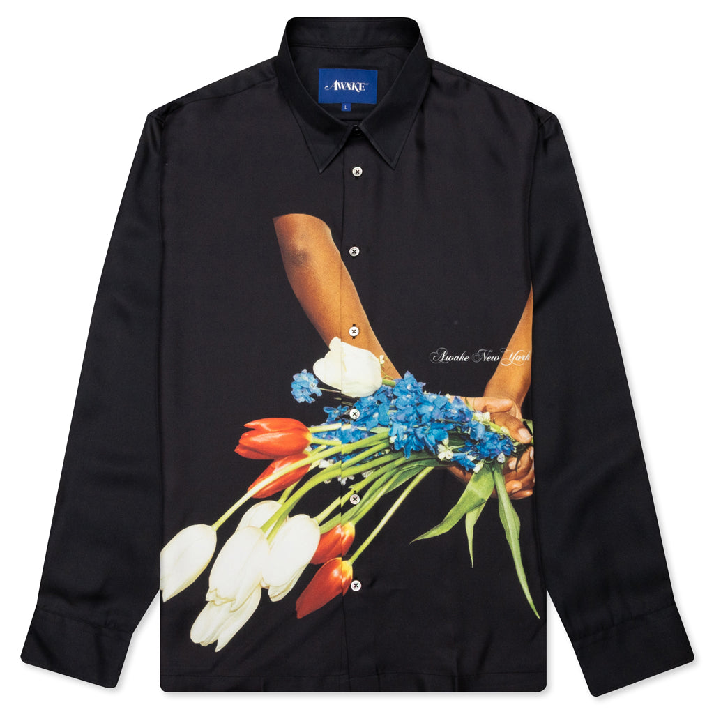 Awake Flowers Silk Shirt - Black