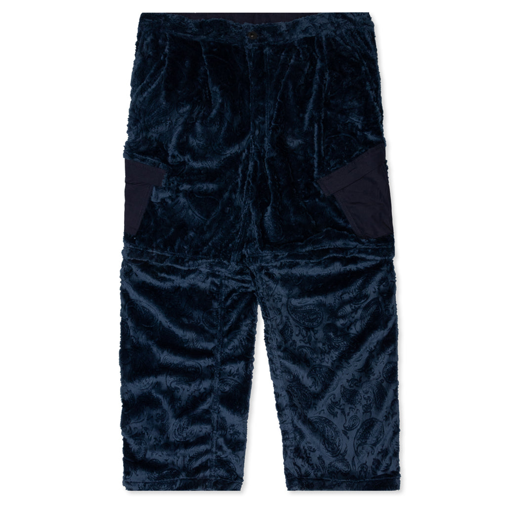 Debossed Paisley Fur Convertible Zip Off Pant - Navy