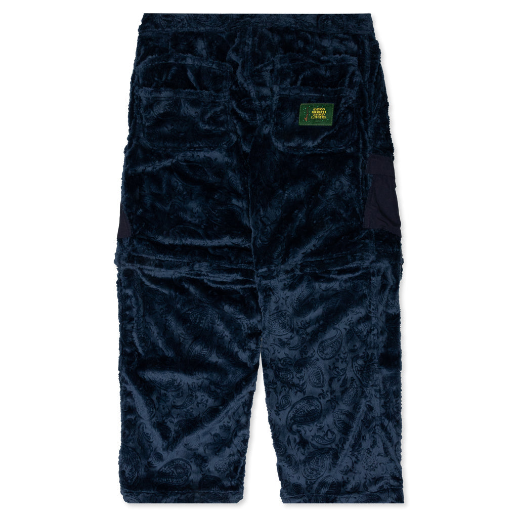 Debossed Paisley Fur Convertible Zip Off Pant - Navy