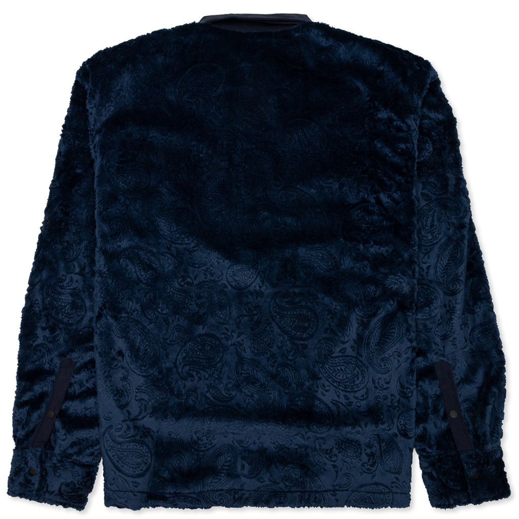 Debossed Paisley Fur Half Zip Shirt - Navy