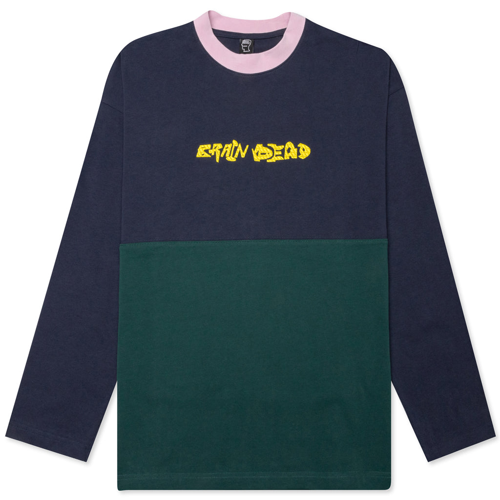 Heavyweight Embroidered Paneled Shirt - Navy