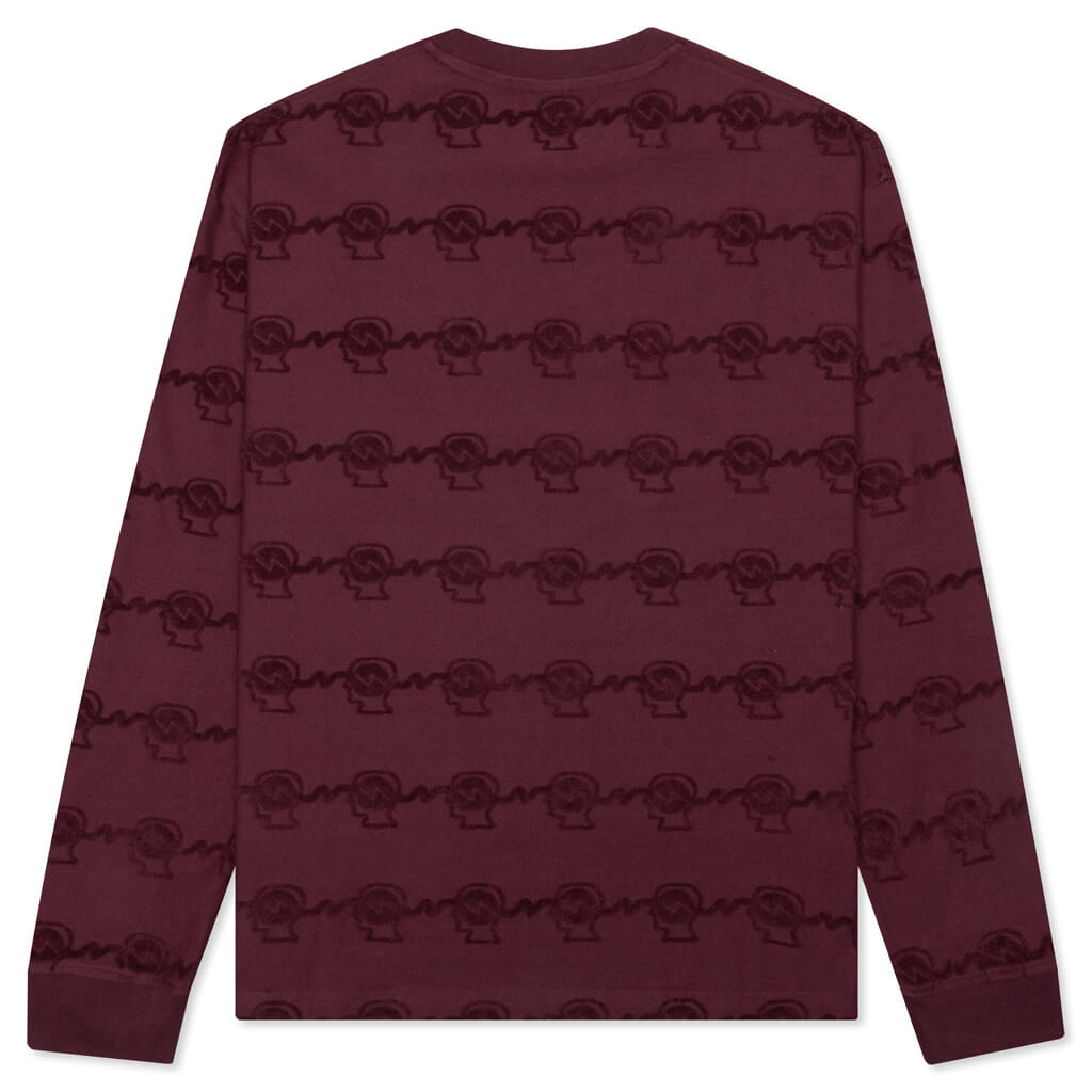 Running Head Textured Stripe L/S Shirt - Burgundy