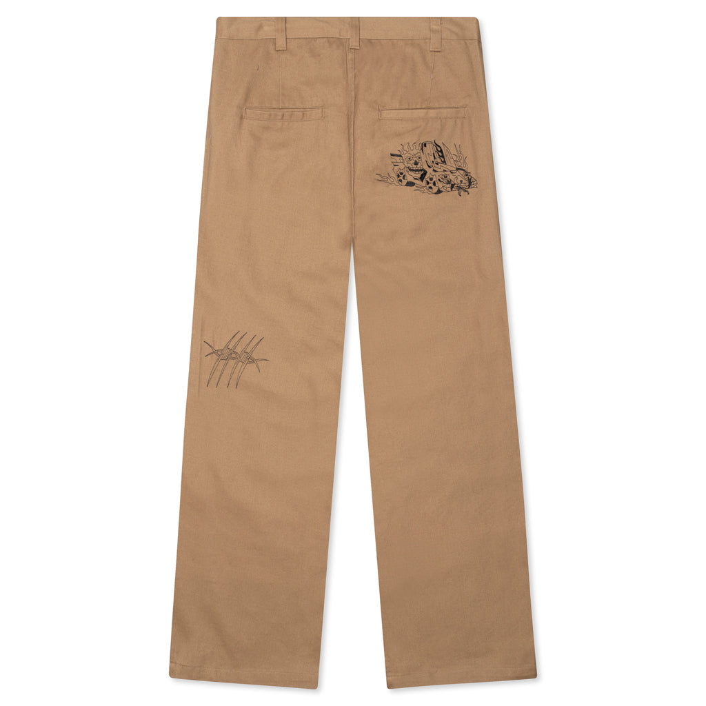 Whips And Chains Wide Leg Pleated Pants - Khaki