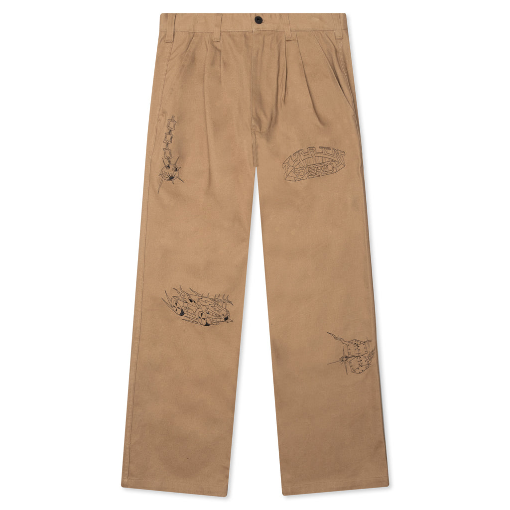 Whips And Chains Wide Leg Pleated Pants - Khaki