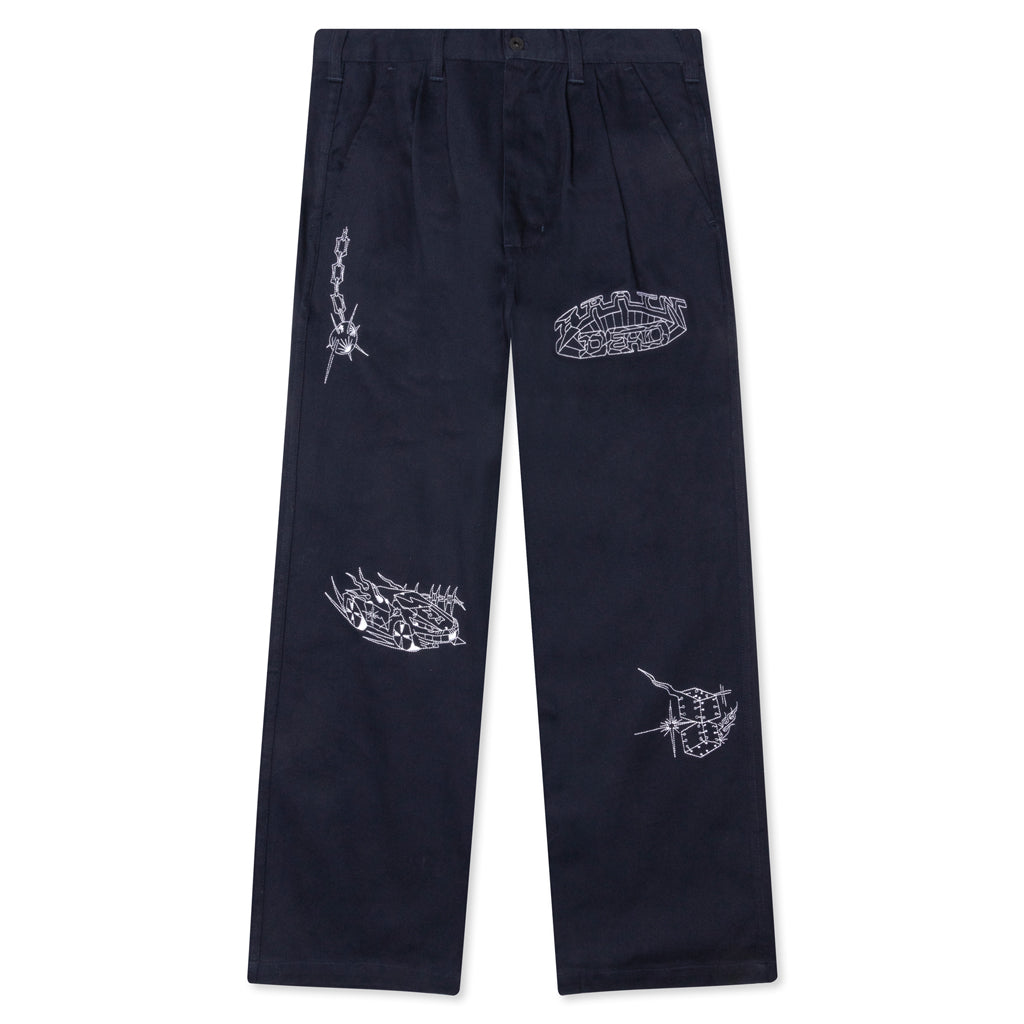 Whips And Chains Wide Leg Pleated Pants - Navy