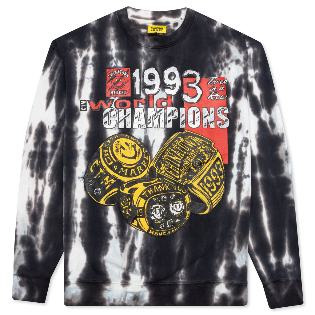 Chinatown Smiley Champions 3 Rings Tie-Dye Crewneck - Grey