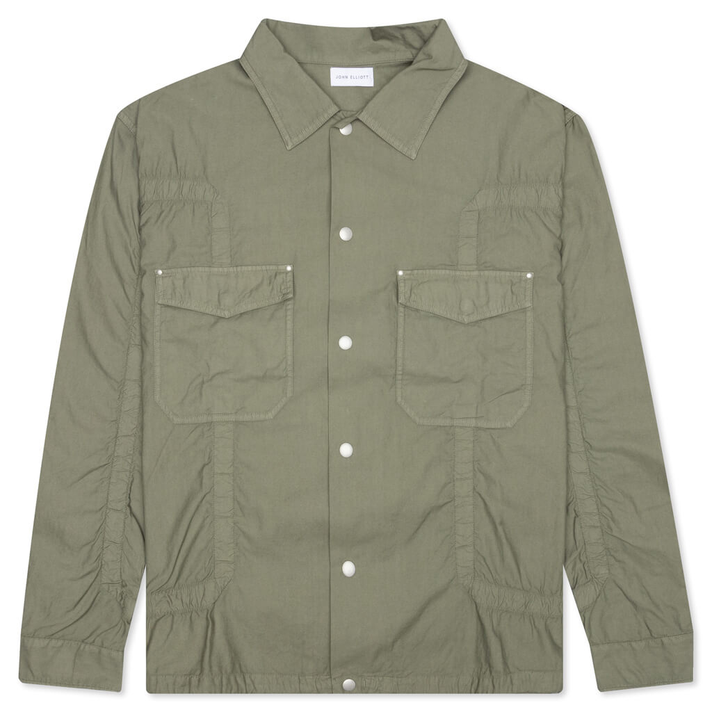 Cotton Poplin Frame Snap Overshirt - Olive
