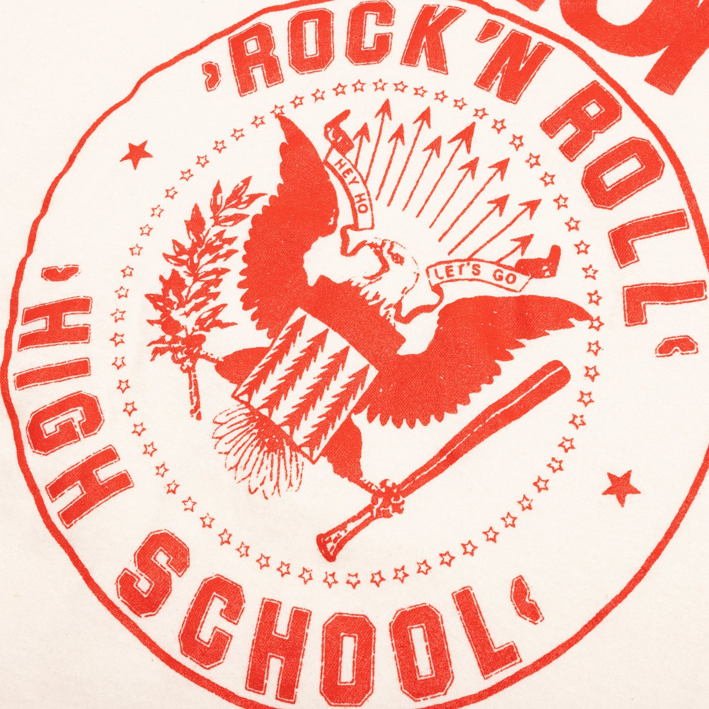 Ramones Rock N Roll High White Text Crew Tee - Dirty White