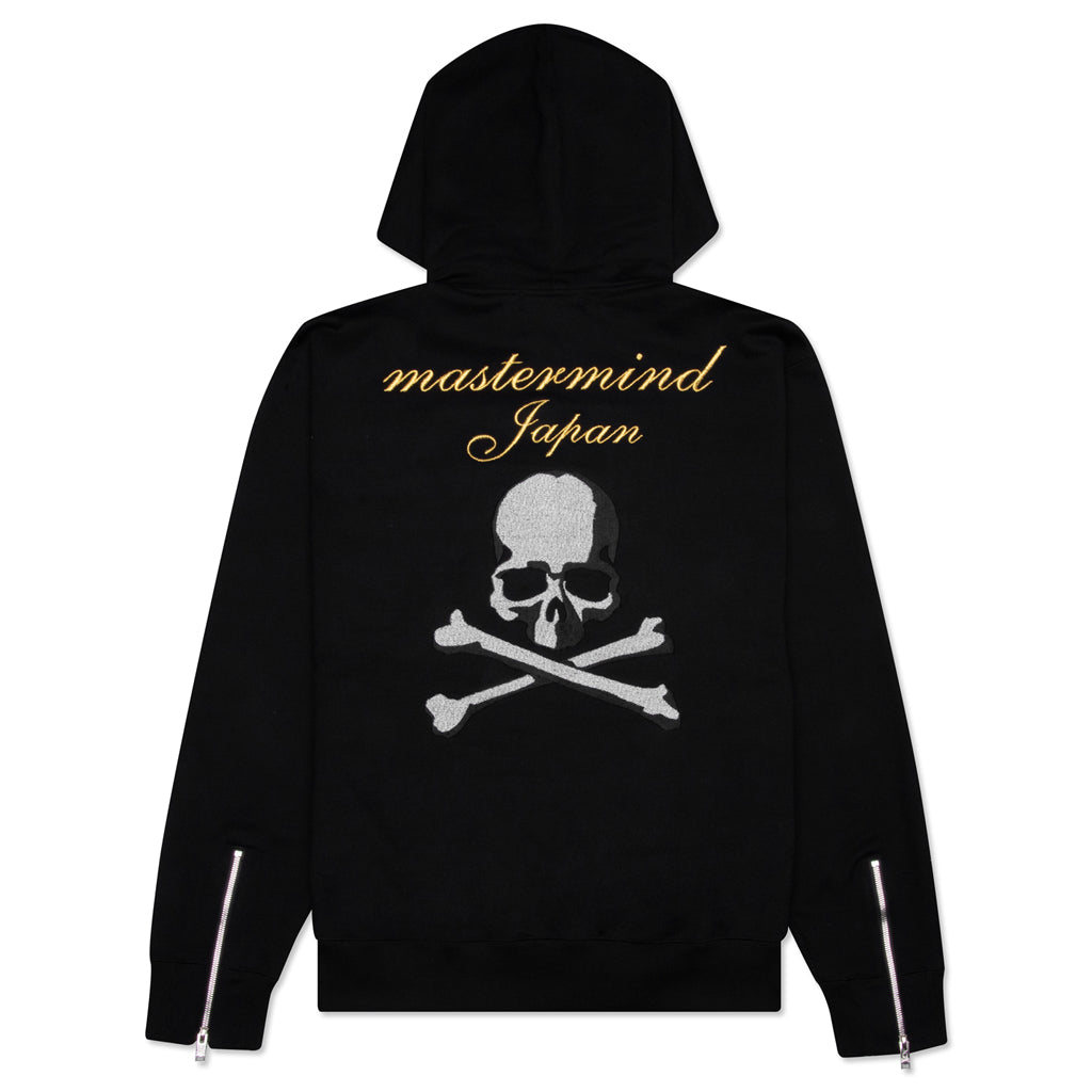 Skull Print Zip Up Sweatshirt - Black