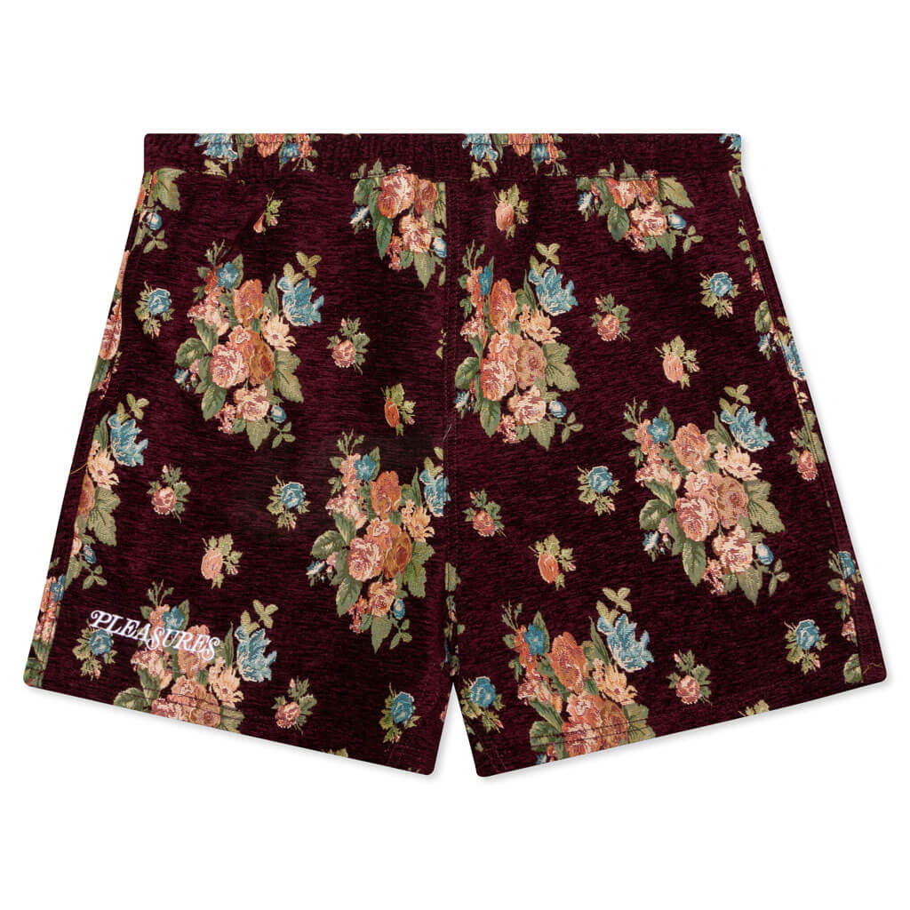 Deja Vu Woven Floral Shorts - Maroon