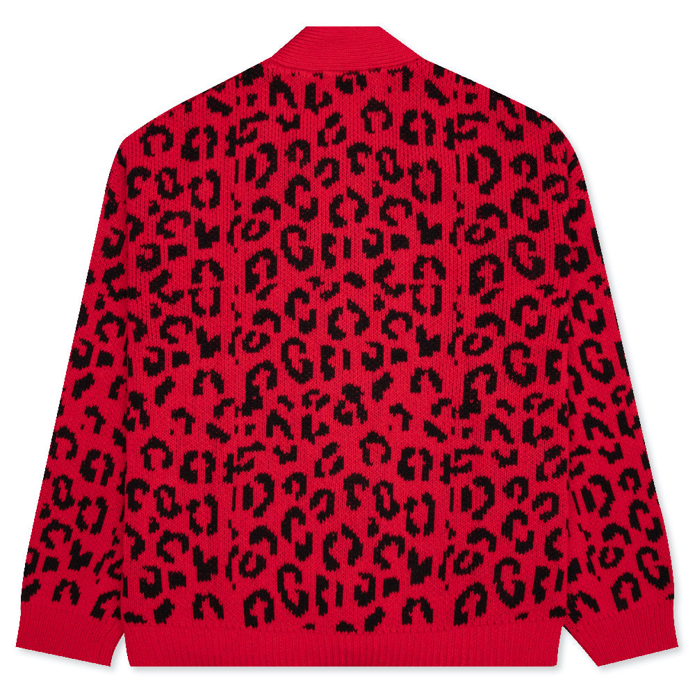 Leopard Cardigan Sweater - Red