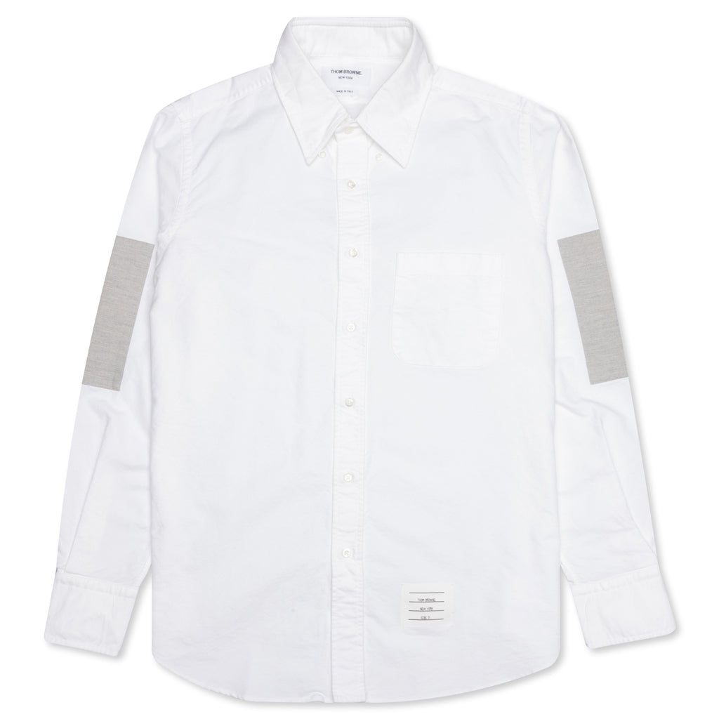 Elbow Patch Straight Fit Button Down L/S Shirt - White