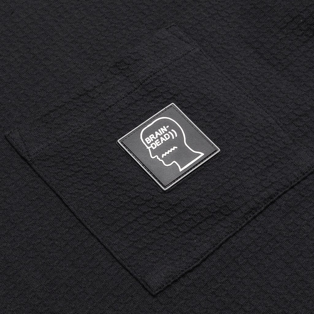 Waffle Knit Mock Neck L/S Shirt - Black