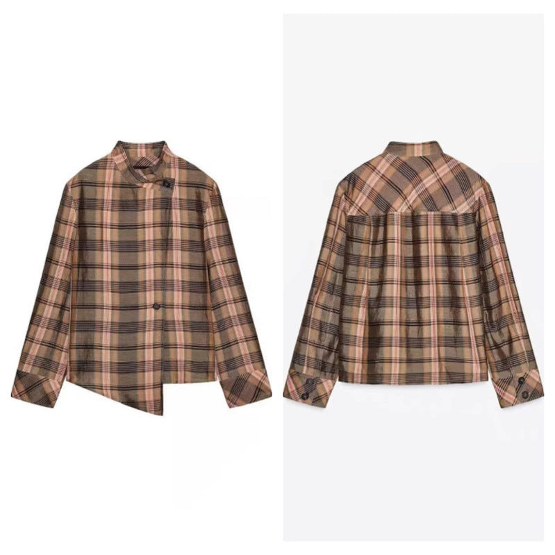 Women's Casual Irregular Plaid Loose Shirt Jacket