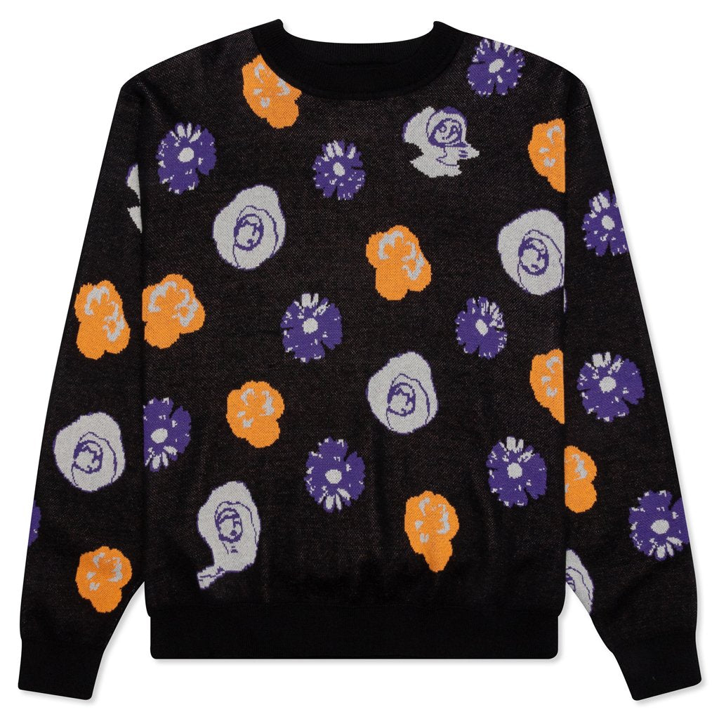 Botanical Knitted Sweater - Black