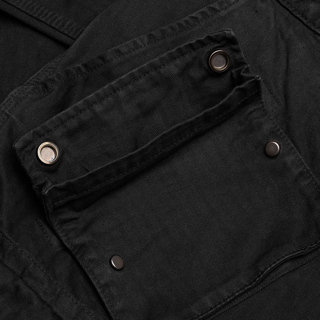Herringbone Cotton Cargo Pants - Black