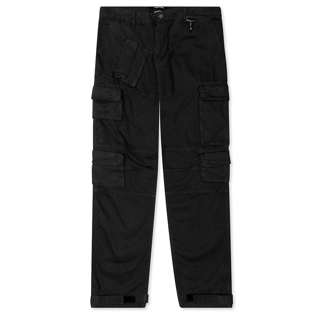 Herringbone Cotton Cargo Pants - Black