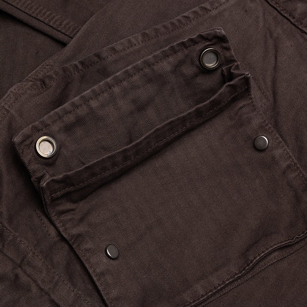 Herringbone Cotton Cargo Pants - Brown